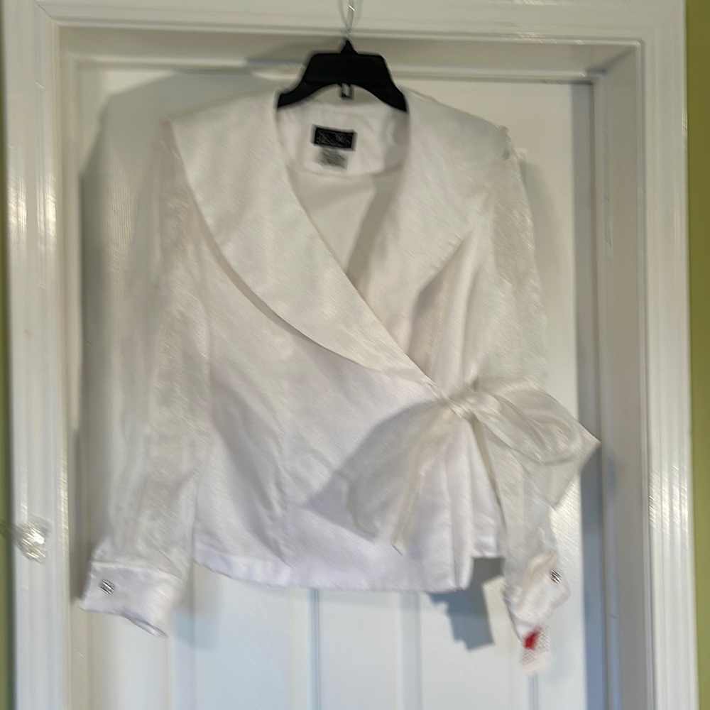 Cocktail White Wrap Blouse with Rhinestone Buttons Size L